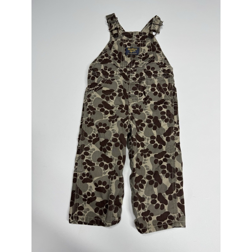 Oshkosh B'Gosh 12 months Vestbak Overalls Brown Dog Paw Print Camouflage Camo‎